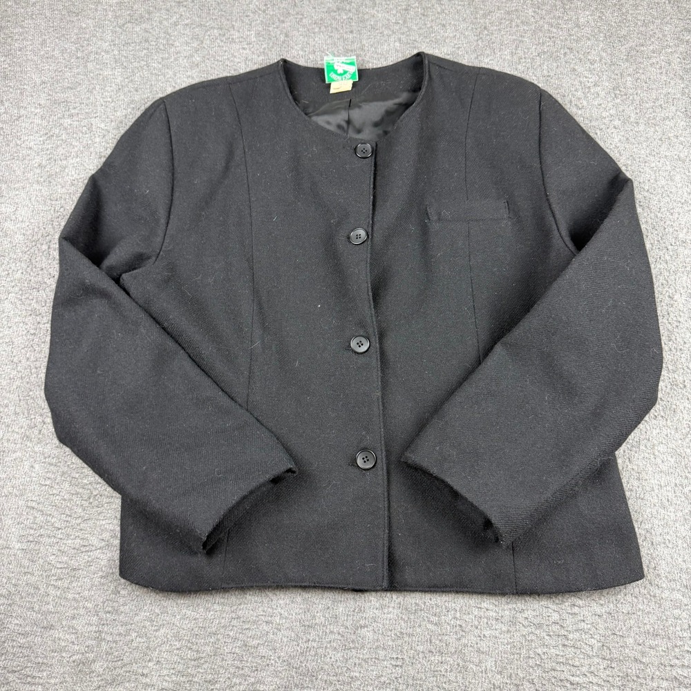 Irish Eyes Vintage Women's L Large‎ Black Wool Blend Collarless Blazer Jacket